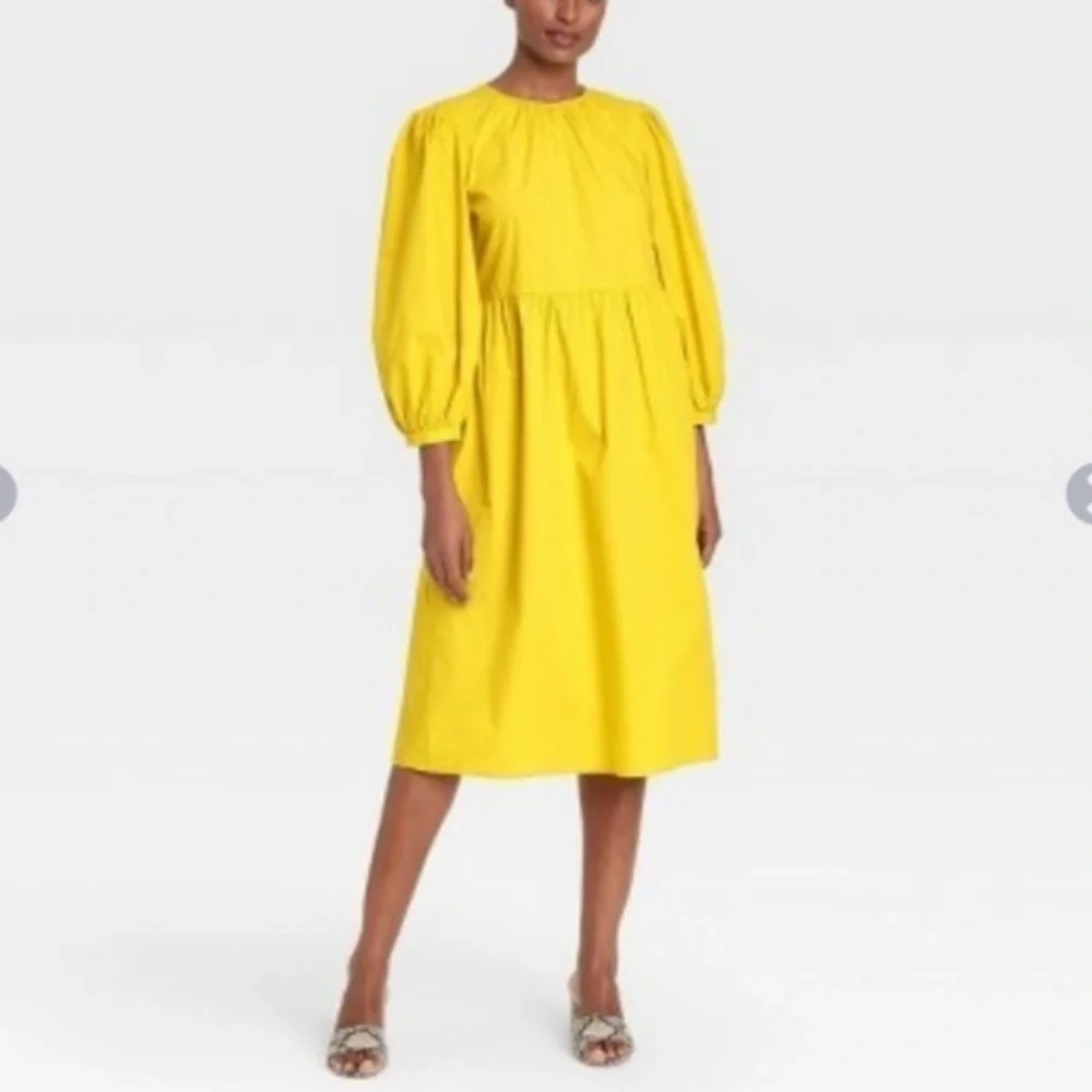 (L)- Who What Wear Women's Balloon Long Sleeve Tie-Back Dress